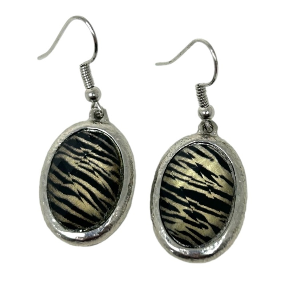 Oval Zebra Pattern Dangle Earrings